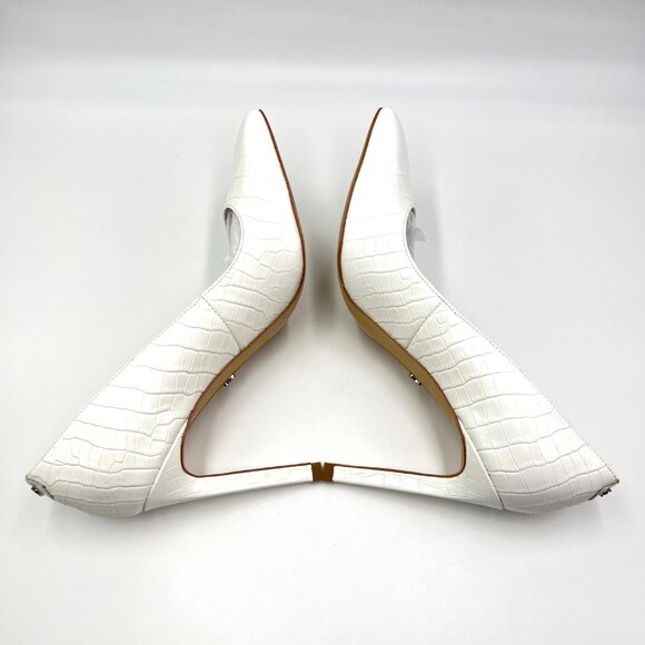 Sam Edelman Size 8.5 Beth White‎ Leather Croc Gator Stiletto Heels Pumps Shoes - Picture 7 of 15